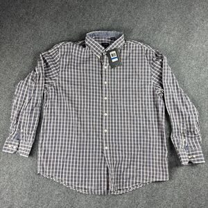 Izod Shirt Mens XL Blue Red White Plaid Cotton Long Sleeves Button Up